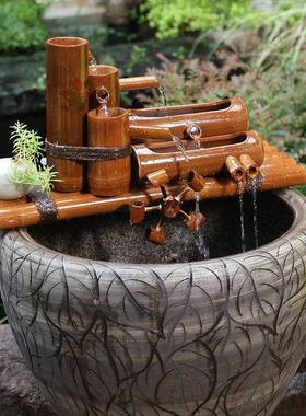 竹湿子筒流水器鱼鱼盆QXM石槽养鱼循环过滤喷缸风水轮车泉增氧加