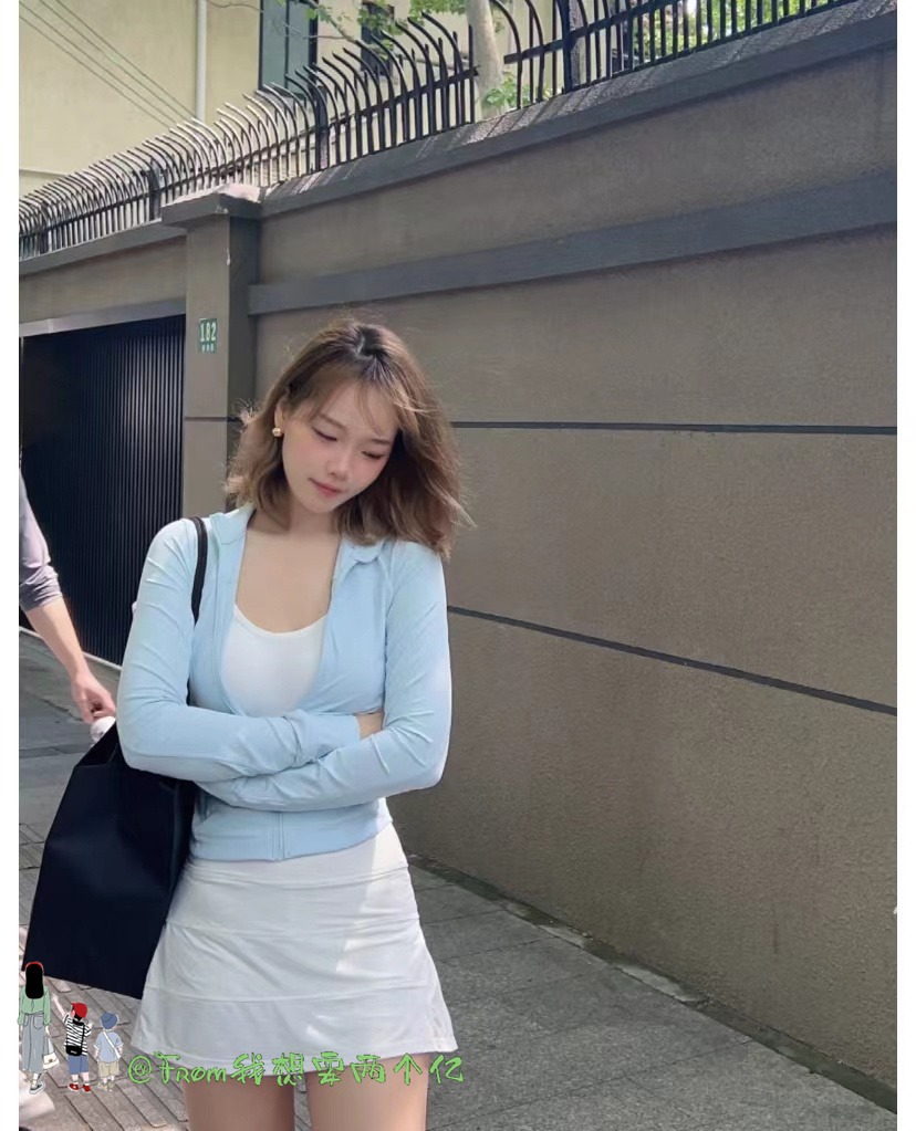 新品多巴胺穿搭Lulu Yug螺纹短款外套Define运动修身上衣瑜伽服女 - 图1