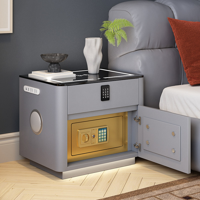 智能实木床头柜保险箱一体简约家用卧室带锁轻奢高级感小型收纳柜,淘宝优惠券,粉丝福利购,淘宝优惠卷