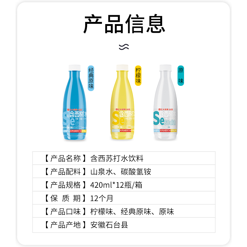 正大含西苏打水天然含硒无汽0糖0卡0脂无气泡水饮用水420ml每瓶 - 图0