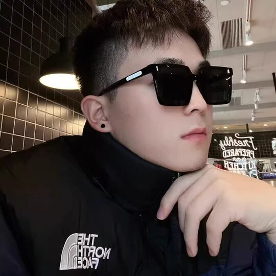 Ins black new trendy and fashionable square sunglasses for driving special uv protection high-end sunglasses for men