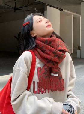 韩系费尔岛雪花针织围巾女秋冬