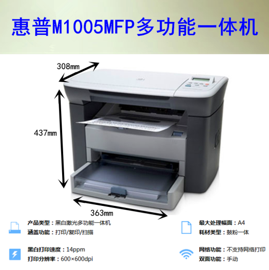 HP惠普m1005激光打印机复印扫描一体机黑白多功能家用办公小型 - 图1