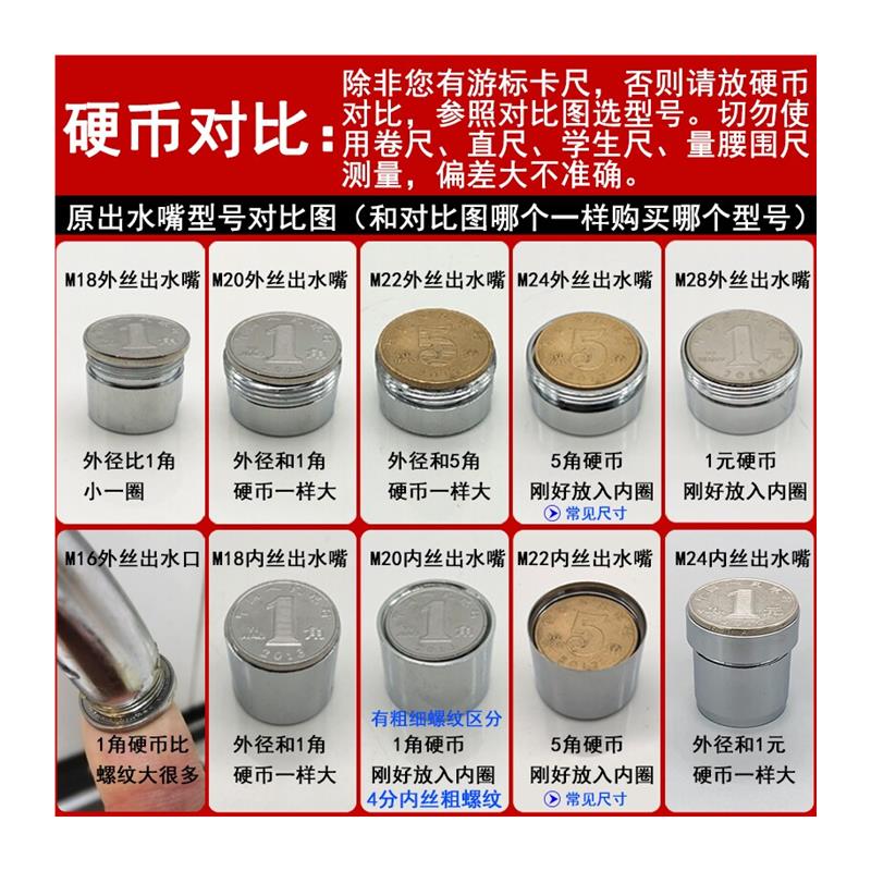 水龙头转接头配件净水器M20/22/24/28外丝细牙变内丝4分粗牙全铜 - 图1