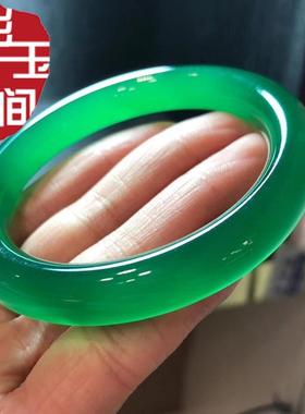彩玉天然玉髓高冰满色帝王绿送长辈手镯送女朋友阳绿圆条玛瑙玉镯