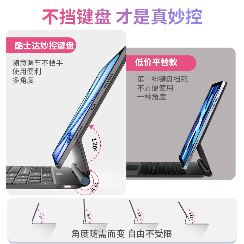 酷士达iPad妙控键盘适用苹果ipadair6平板保护套pro蓝牙Air5磁吸一体4无线13寸键盘pad10代保护壳2024款