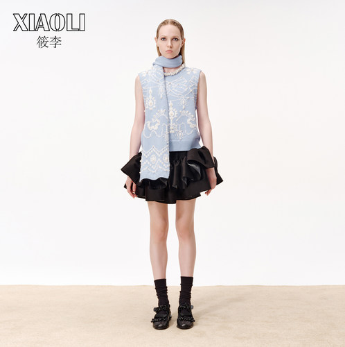 【XIAOLI筱李】复古浪漫风蓝色费尔岛针织印花仿珍珠背心25秋新品 - 图2