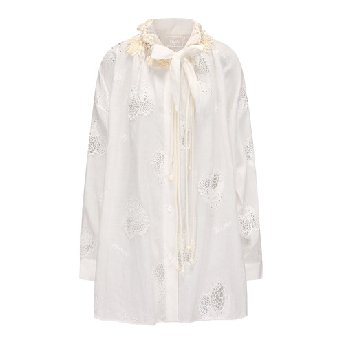 XIAOLI筱李 25春夏新品白色柠檬刺绣镂空绣花飘带衬衫淡人穿搭 - 图3