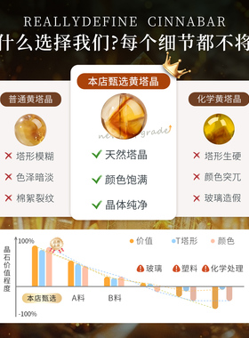 黄塔晶手串官方正品天然黄塔晶水晶圆珠男款黄色招财手链生日礼物