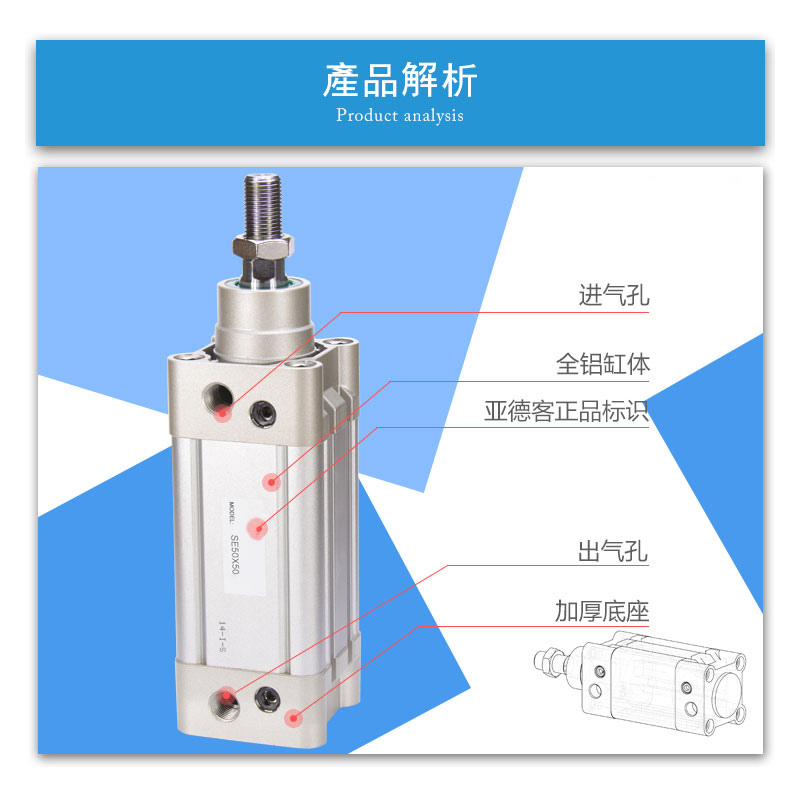润岛气动标准气缸SE32/40/50/63/80/100/125X25X50X75X150X175S - 图1