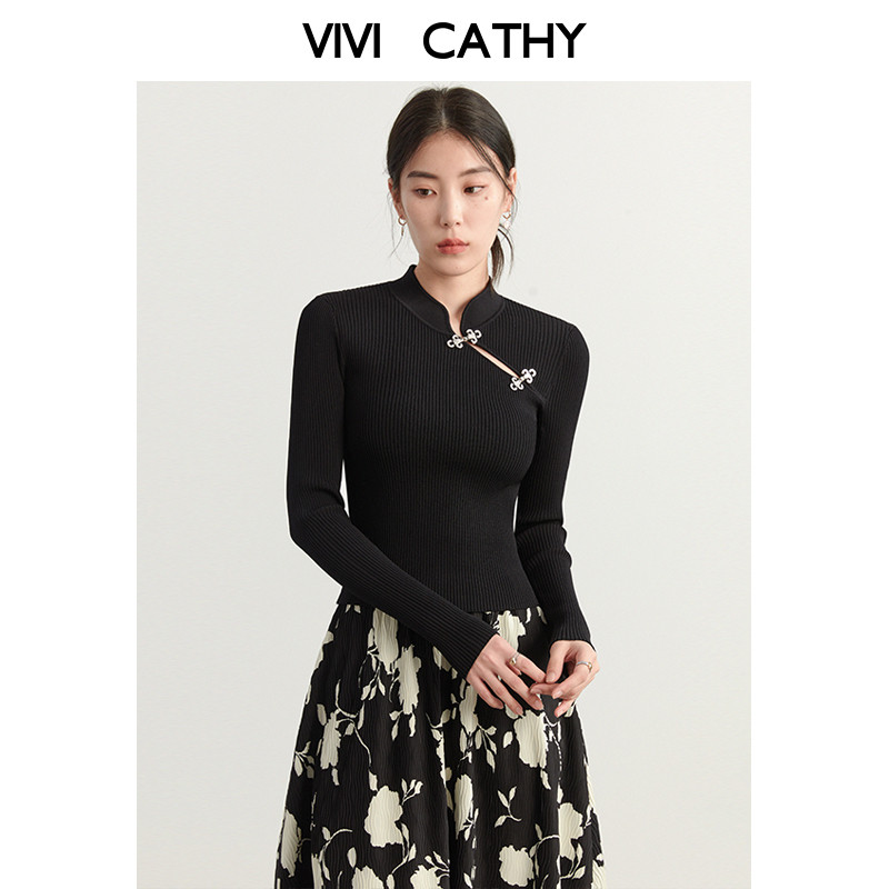 VIVICATHY2025秋季新款新中式毛衣复古气质女装上衣针织衫马面裙,淘宝优惠券,粉丝福利购,淘宝优惠卷