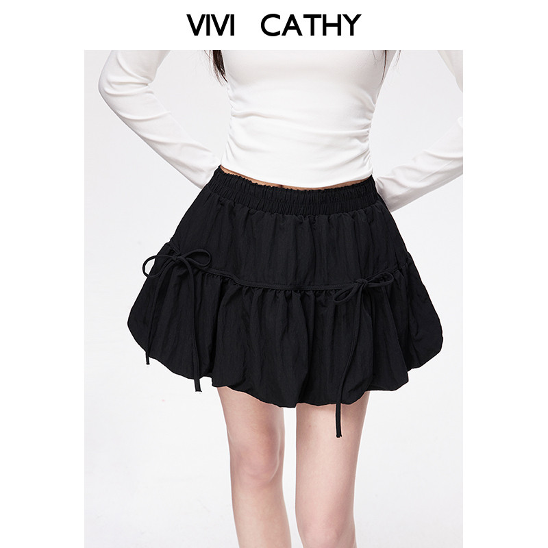 VIVICATHY2026春夏甜美蝴蝶结绑带蓬蓬半身裙女高腰云朵花苞短裙,淘宝优惠券,粉丝福利购,淘宝优惠卷