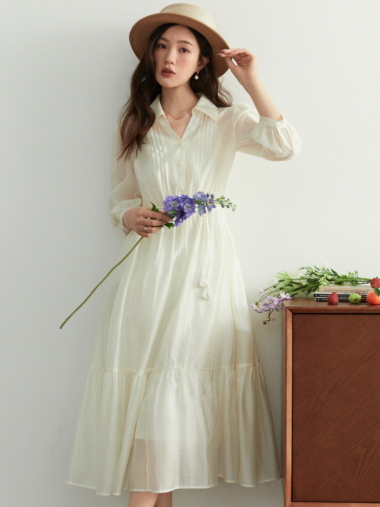 法式V领微胖MM衬衫连衣裙