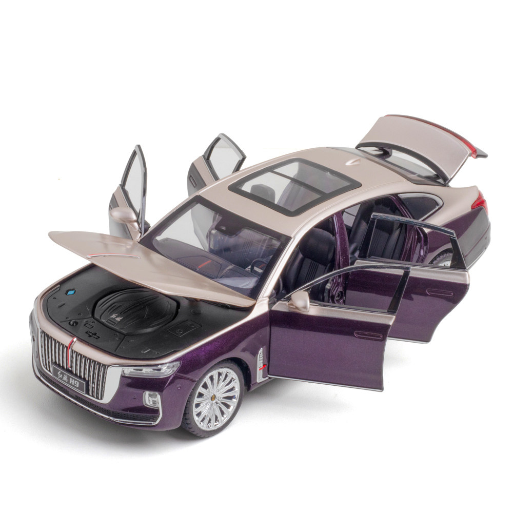 1 24红旗h9合金国产轿车大号车模型 萌蓝兔车模