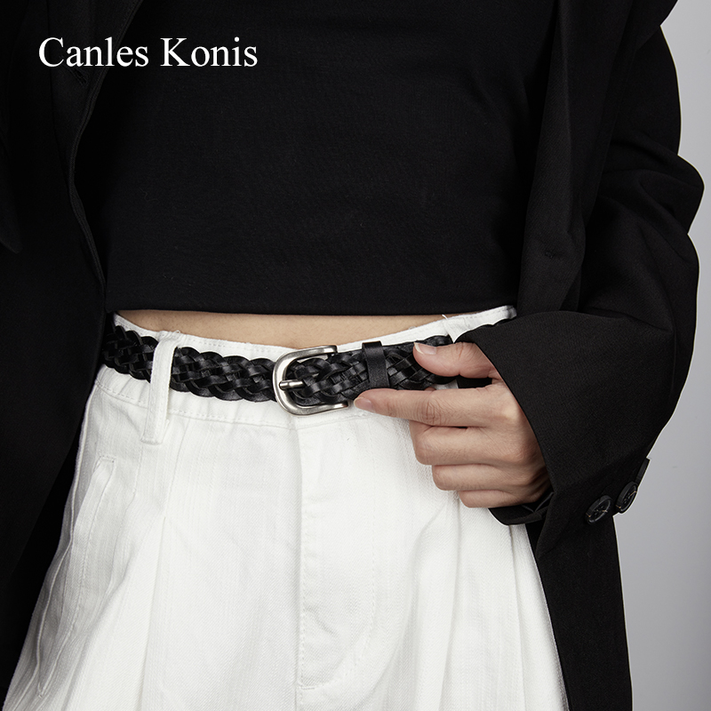 官网小Canles Konis编织腰带女2025夏新款皮带女真皮装饰配牛仔裤 - 图3