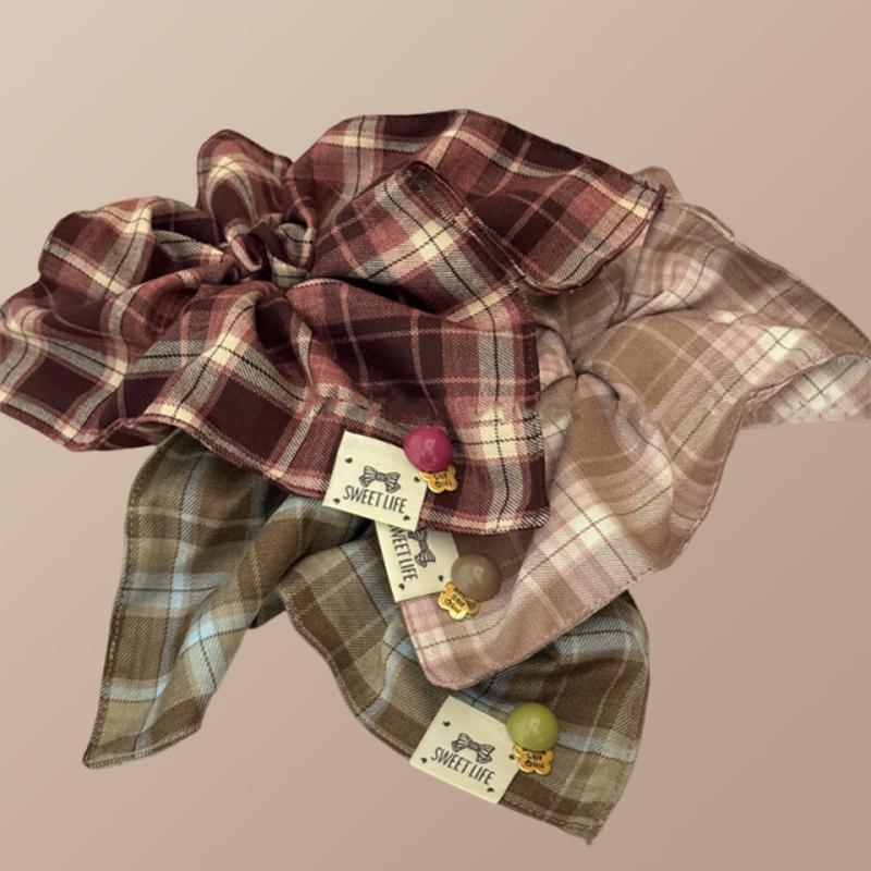 韩系学院风格子方巾大肠发圈女秋冬高级感扎头发头饰方形超大头绳 - 图2