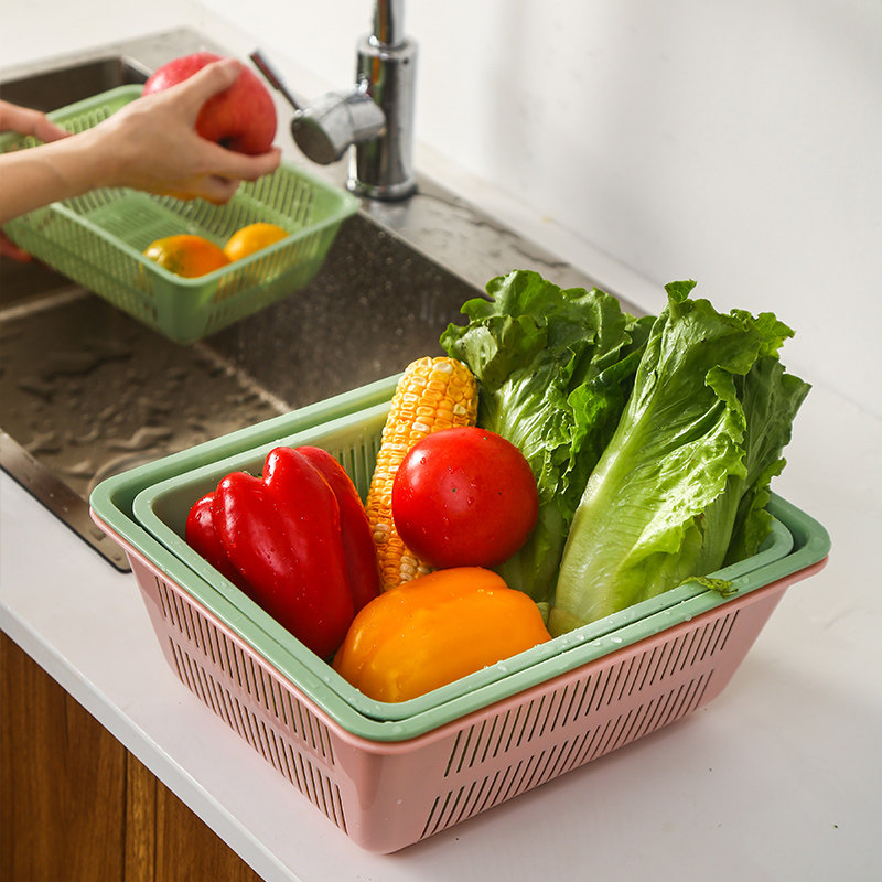 长方形洗菜篮厨房镂空沥水篮果蔬筛配菜篮套装大号塑料收纳筐配货,淘宝优惠券,粉丝福利购,淘宝优惠卷