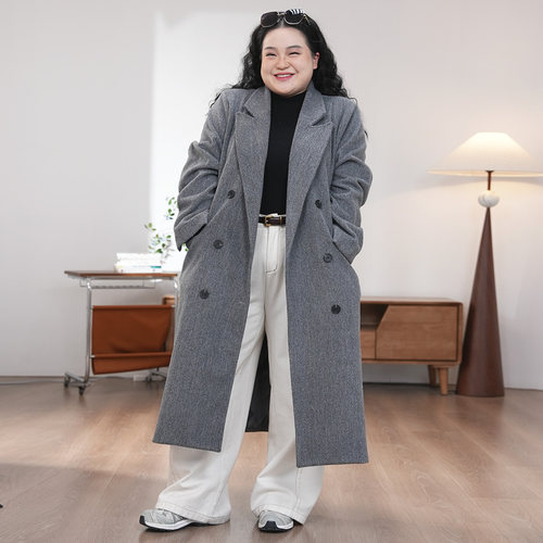 福饮沸别【探索边缘】大码胖mm秋冬季新款百搭直筒呢子大衣2592 - 图0