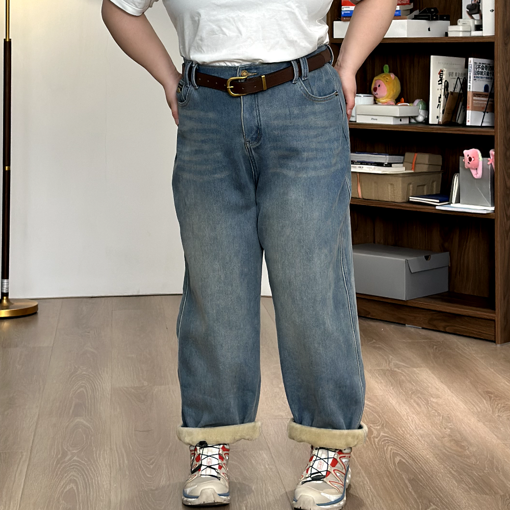 【福饮沸别】大码显瘦胖mm气质百搭高腰遮肉长短款加绒牛仔裤2028,淘宝优惠券,粉丝福利购,淘宝优惠卷