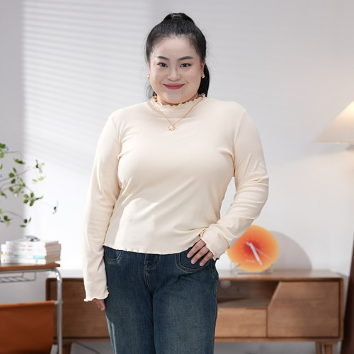 福饮沸别【棉花糖】大码胖mm七色百搭休闲秋冬款木耳边打底衫2031 - 图2