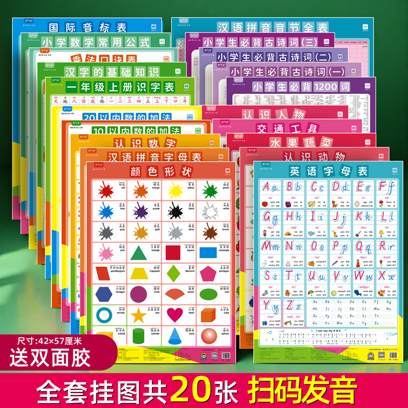 汉语拼音字母表有声挂图儿童自律学习婴幼儿早教启蒙数字识字墙贴 - 图3