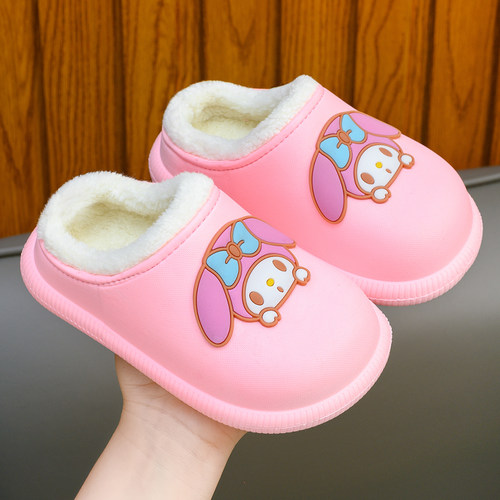 库洛米女童公主棉拖鞋包跟女宝宝居家外穿防滑保暖学生防水棉鞋冬 - 图1