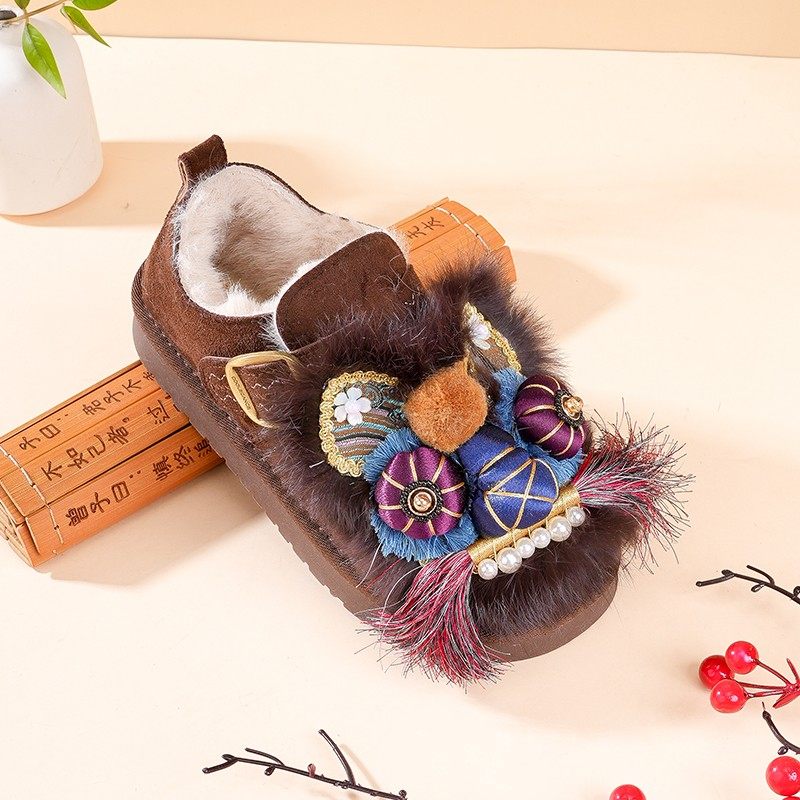 舒适百搭民族风勃肯流苏虎头加绒棉鞋女手工传统布鞋圆头低跟国潮,淘宝优惠券,粉丝福利购,淘宝优惠卷