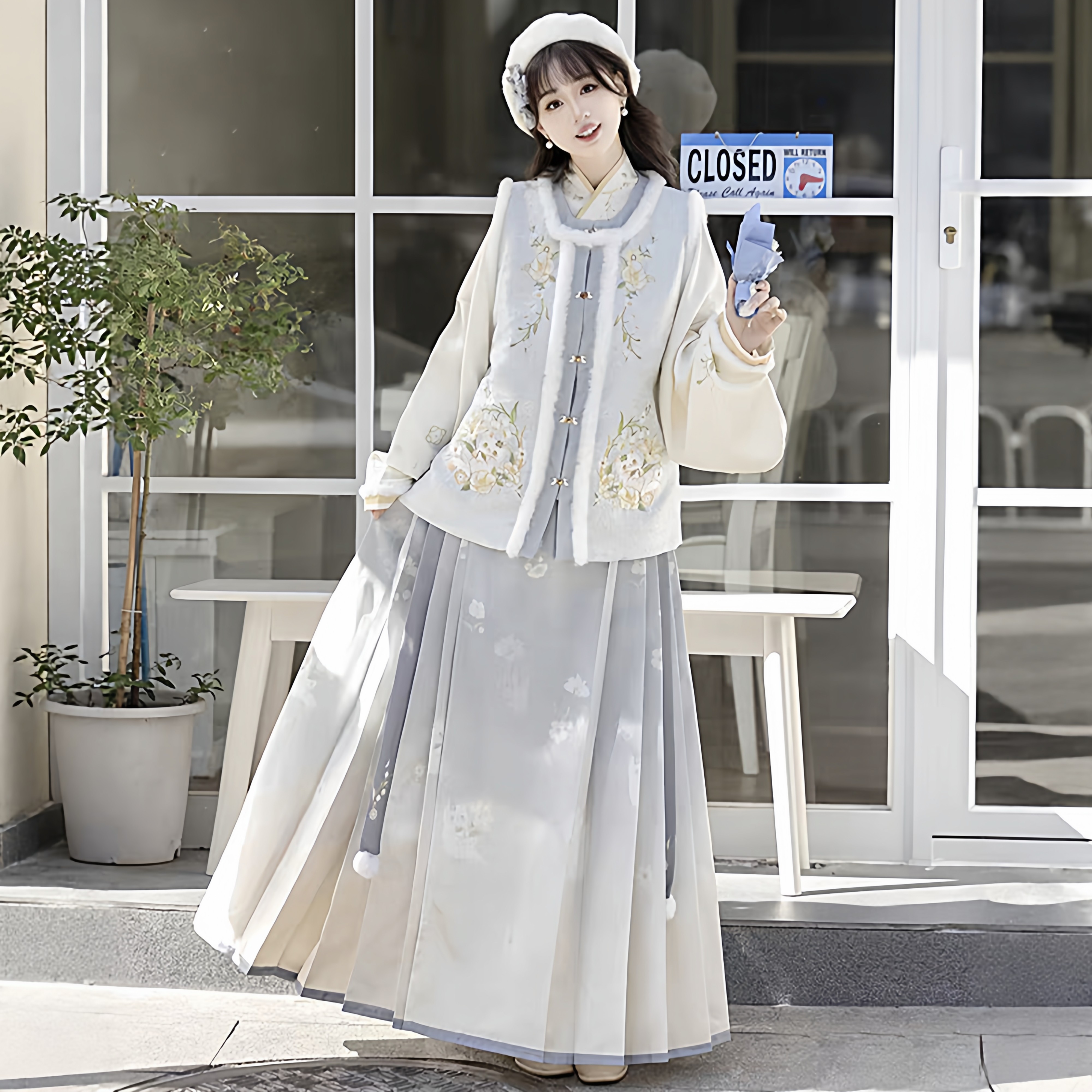 原创汉服女【猫猫】明制圆领加绒比甲琵琶袖马面裙绿色套装冬季款,淘宝优惠券,粉丝福利购,淘宝优惠卷