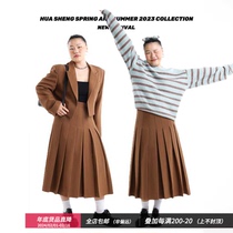 Pictorial sound trendy Large code Female dress Fat mm Belly Hide Meat skinny suit jacket 100 pleats half body dress Two sets