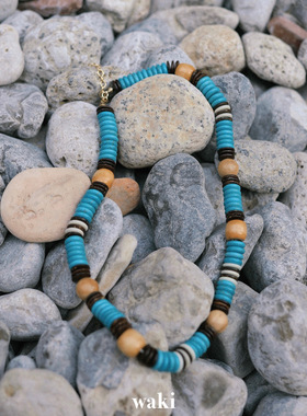 waki 塞舌尔 Seychelles 大直径松石蓝度假感手工串珠项链