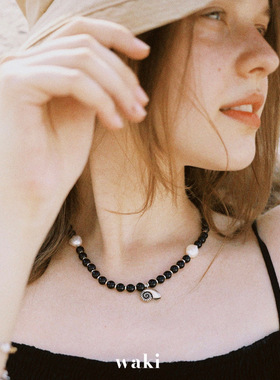 waki 黑沙滩之歌 Black Sand Ballad  黑色系珍珠吊坠串珠项链