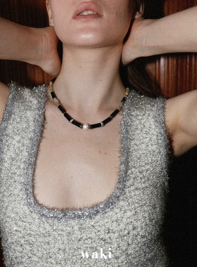 waki 孤独星球 Lonely Planet 天然黑玛瑙珍珠贝壳串珠项链