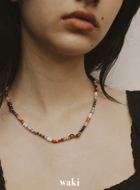 waki 爪哇岛市集 彩色系贝壳虎眼石串珠项链百搭