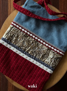 waki 手工多元素拼接布袋 patchwork tote