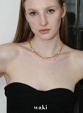 waki 西西里冰茶 Sicilian Icetea 橘色可叠戴米珠闪亮串珠项链