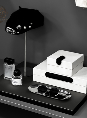 轻奢现代简约样板房黑白系服装衣帽间摆件衣柜垫盘首饰盒帽子饰品