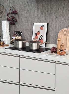 现代厨房暖色系样板房摆件软装厨具汤锅研磨器咖啡壶装饰画组合