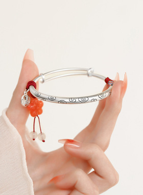 法国CoopKoop祥云花朵手镯女实心复古民族风推拉镯子送女友老婆