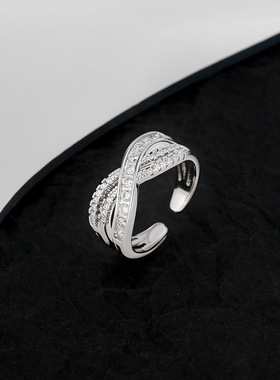 法国CoopKoop锆石交叉戒指女小众设计高级感开口食指戒指女轻