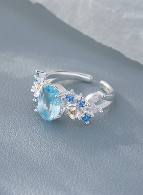 法国coopkoop年新款花仙子蓝绣球花戒指女中古奢华高级感精致