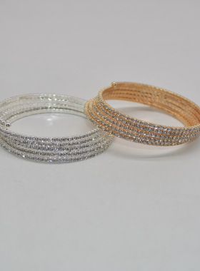 法国CoopKoop简约时尚钢丝弹性手镯五层满钻镂空东方舞演出配饰