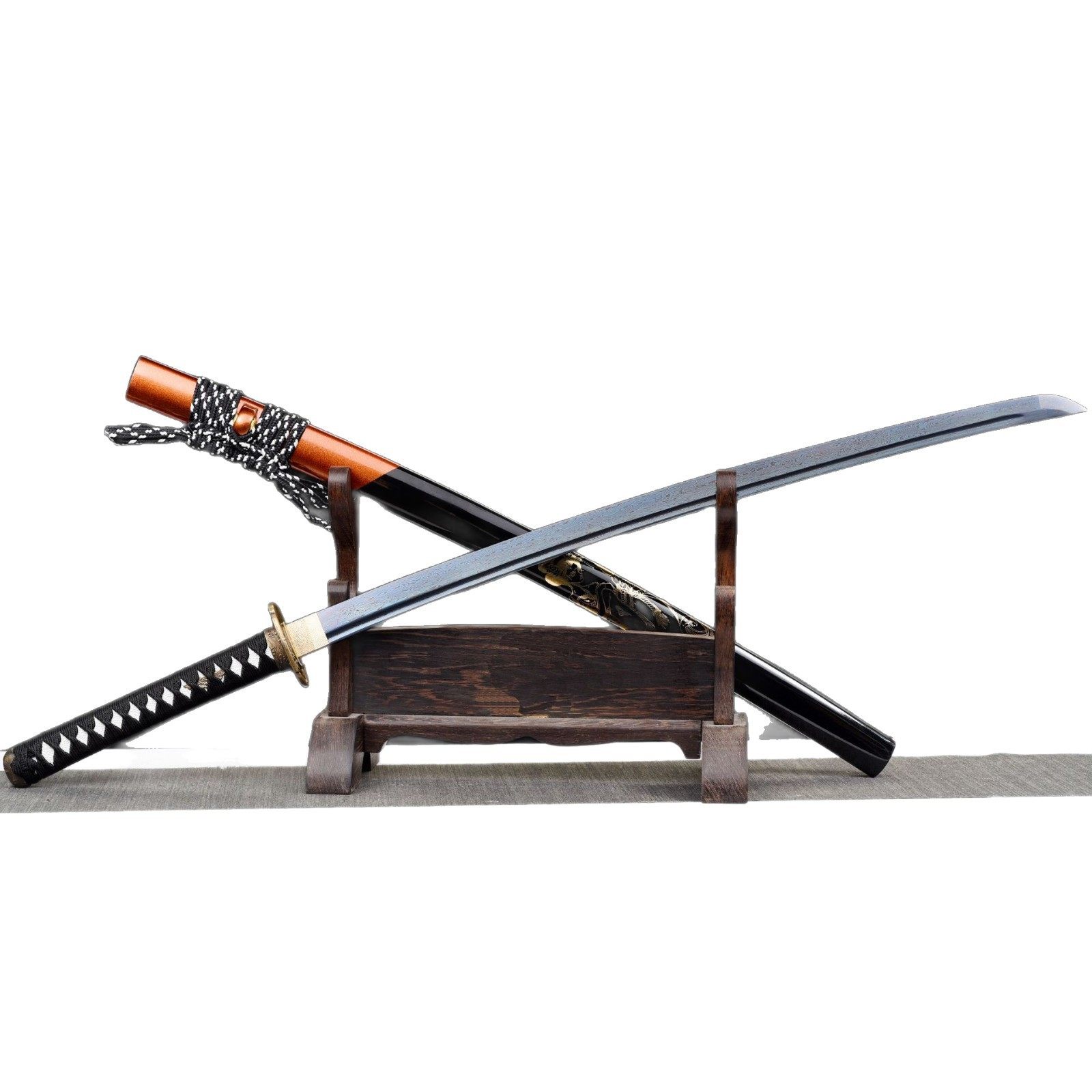 龙泉市刀剑一体花纹钢烤蓝日式指挥打刀Katana手工锻打宝剑未开刃,淘宝优惠券,粉丝福利购,淘宝优惠卷