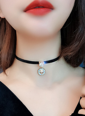 奥特莱斯撤柜choker韩版罗盘项链女锁骨链短款冷淡风脖颈链复古
