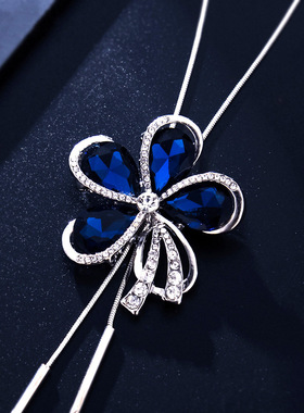 奥特莱斯撤柜韩版百搭毛衣链长款流苏花朵水晶项链女大气衣服挂件