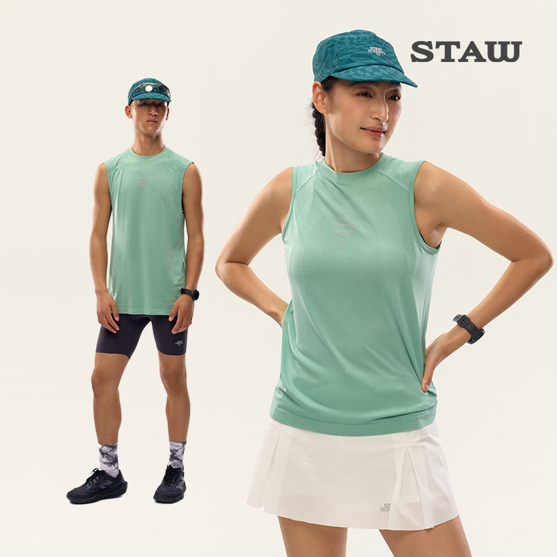 STAW世拓一体针织跑步背心360环绕运动速干户外训练马拉松无袖T恤