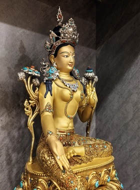 绿度母/尼泊尔手工鎏金佛像/绿度姆/度姆/度母/多吉度母/50cm高