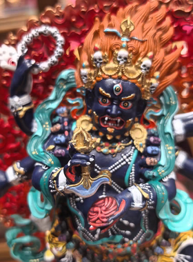 玛哈嘎拉/大黑天/六臂大黑天/六臂玛哈嘎拉/15cm财神彩绘佛像铜像