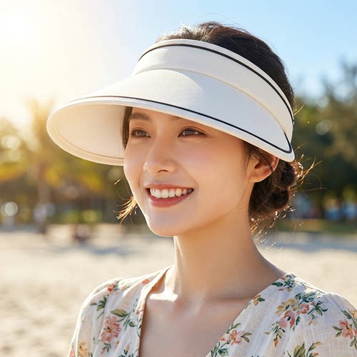 UPF50+夏季大帽檐防晒帽女uv防紫外线空顶遮阳帽子骑车遮脸太阳帽 - 图1