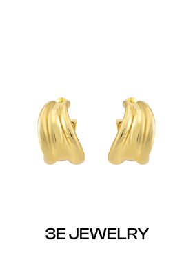 3E JEWELRY 曲线扭转耳环几何原创设计金色银色日常百搭