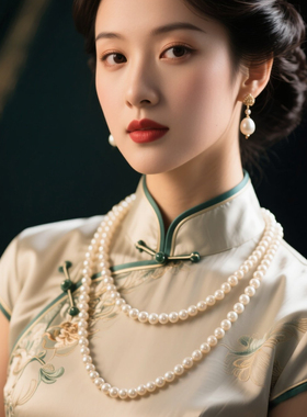 仿真珍珠项链配旗袍女长款新中式